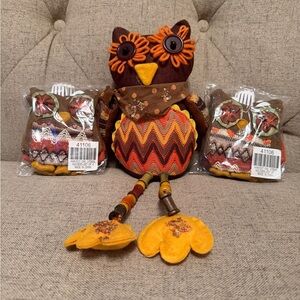 🦉🍂 Harvest Owl Kitchen Decor Bundle – Utensil Holders + Plush Owl 🍂🦉